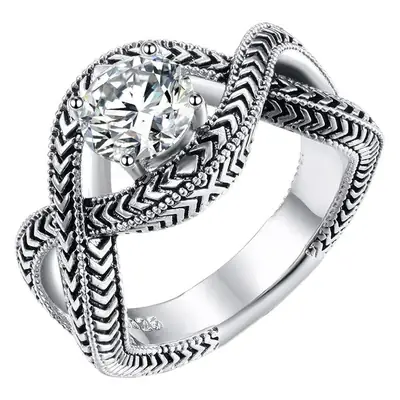 8-Word Retro Pattern Zircon Ring European American