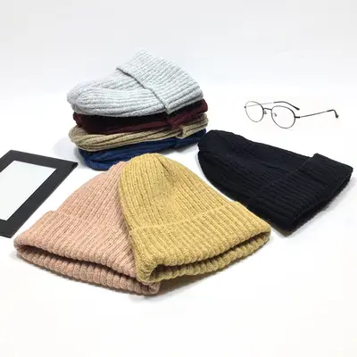 Women Wool Knitted Beanie Brown Winter Hat