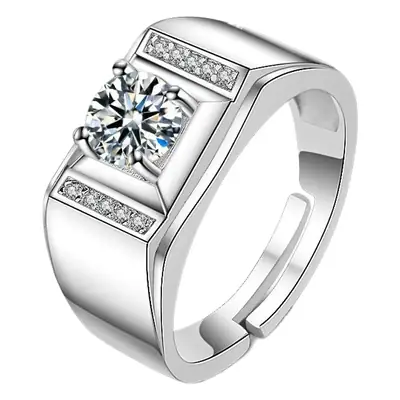 Men's White Copper Diamond Ring with Group Design