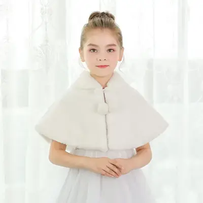 Children's White Fur Capes Princess Dress Winter Warm Coat