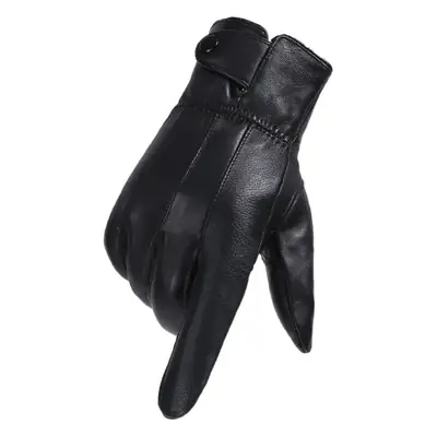 Black Leather Winter Gloves for Men Women