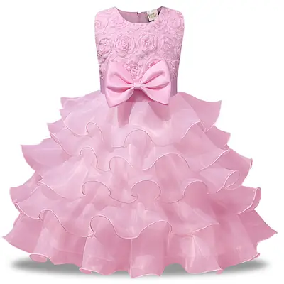White Bow Girls Dress with Ruffled Mesh Skirt