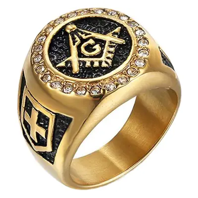 Men's Gold Plated Cross Ring with Diamond Embroidery