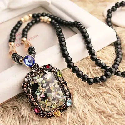 Vintage Korean Cross-Country Cat's Eye Pendant Necklace