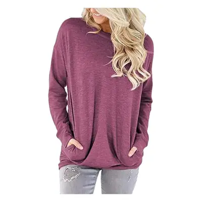 Purple Long Sleeve T-Shirt for Girls with Pocket & Round Neck