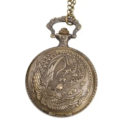 Retro Large Quartz Pocket Watch with Phoenix Cross Chain