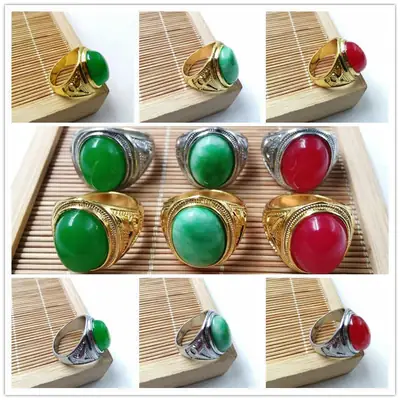 Malay Jade Ring Gold Inlay for Men Women