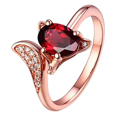 Rose Gold Fox Ring with Red Ruby Charm