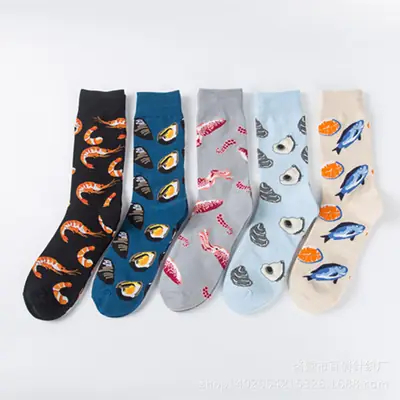 Spot fashion color men's socks couple socks casual socks wholesale seafood series happy fashion socks