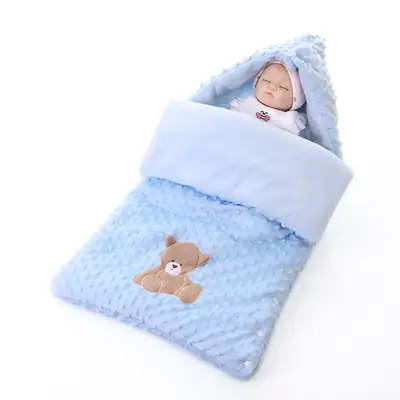Newborn Blanket with Teddy Bear Design, Soft Blue, Anti-Jump Quilted