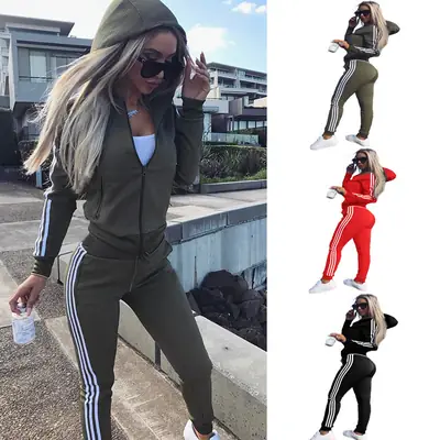 Women's 2025 Sports Tracksuit Grey White Stripes