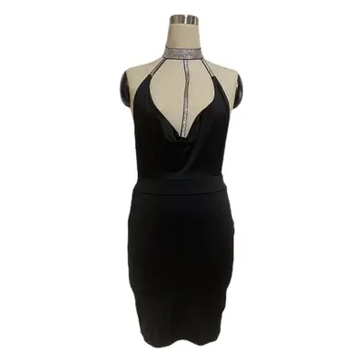 2022 Black High-End Hip Skirt with Rhinestone Slits