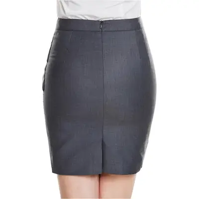Women's Grey Slim Fit Midi Skirt Summer Professional Pencil