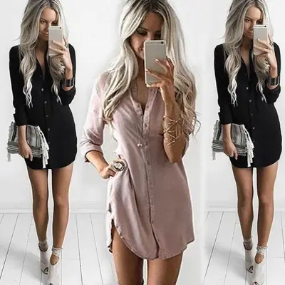Women's Long Sleeve T-Shirt Dress Loose Fit Light Pink