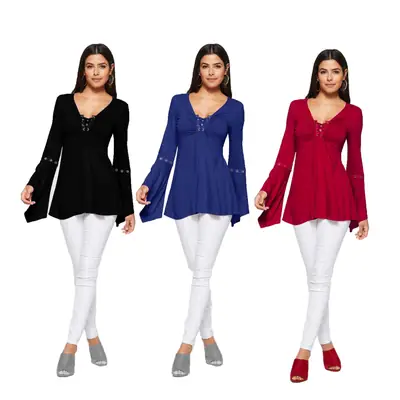 Women's Long Sleeve T-Shirt Top with Rope Horn Sleeve