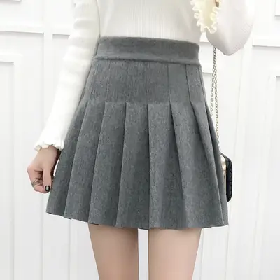 Anti-glare Pleated Skirt Women's Grey Woolen