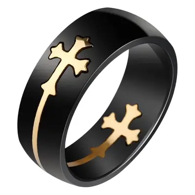 Men's Black Gold Cross Ring Titanium Steel 13
