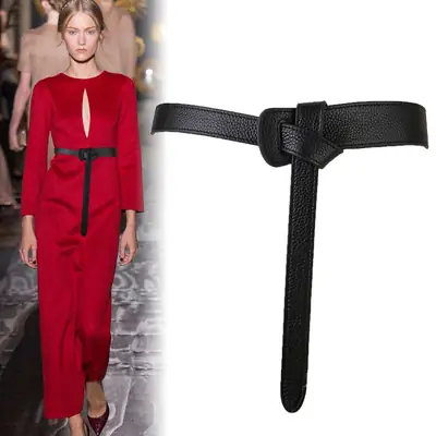 Women's Orange Leather Belt with Knot Decor