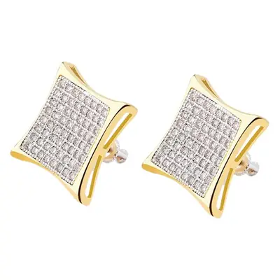 Square Full Zircon Earrings for Men Women Real Gold Electroplated