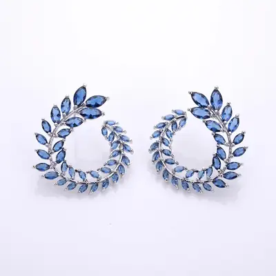 Zircon Flower Leaf Earrings for Women Pink