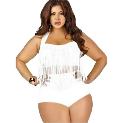 Plus Size Tassel Bikini Set Blue High Waist