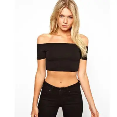 2026 Yellow Off-Shoulder Sexy Women's T-Shirt Crop Top