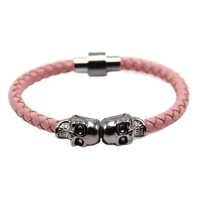 Men's Black Braided Skull Magnet Buckle Bracelet