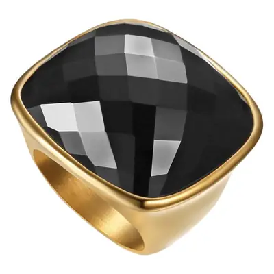 High-End Square Gemstone Stainless Steel Ring for Women