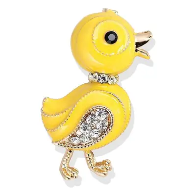 Yellow Little Duck Brooch with Rhinestone Design