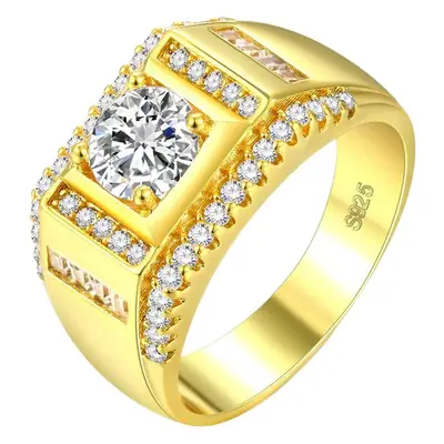 Golden Full Diamond Ring for Men with Micro Inlays