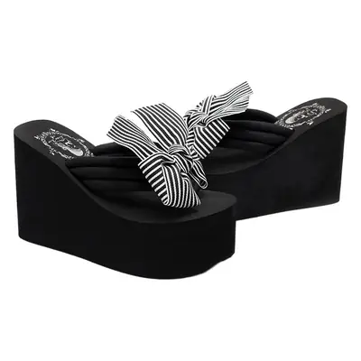 Black 11cm High Heel Beach Flip Flops with Bow