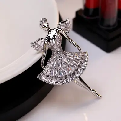 Brilliant Zircon Brooch Women Ballet Pin Jewelry