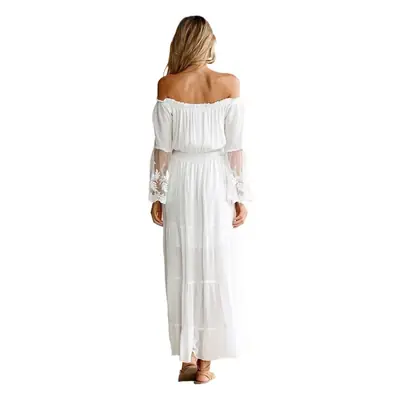 Women's White Lace Longline Dress with Black Alternative