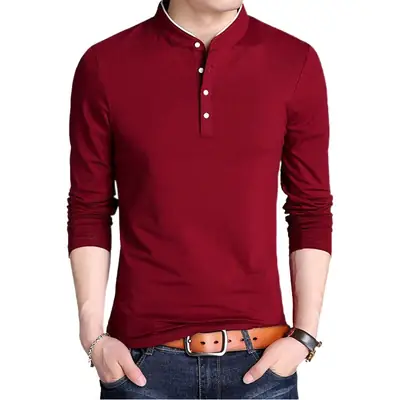 Korean Men's Black Cotton Long Sleeve T-Shirt