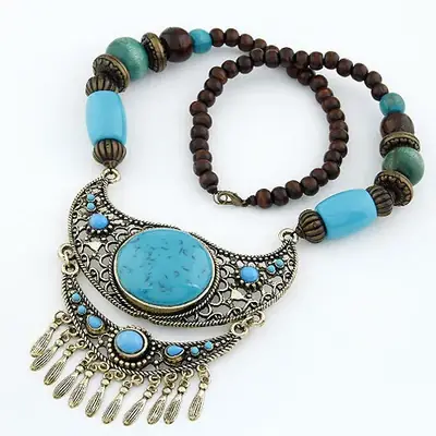 Korean Bohemian Stone Necklace with Blue Beads