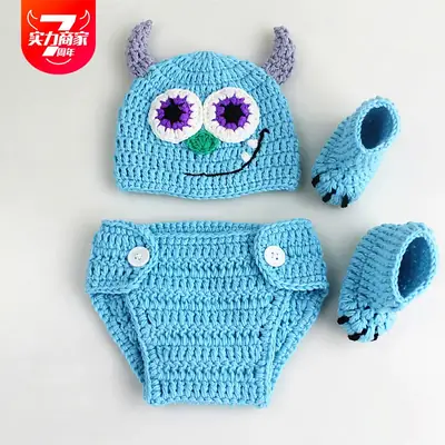 Baby Monster Photo Costume Blue Knitted Owl Set