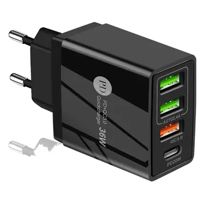 Black 50W PD20W + QC3.0 Dual USB Charger