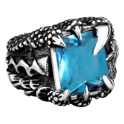 Titanium Steel Dragon Claw Ring with Blue Gemstone