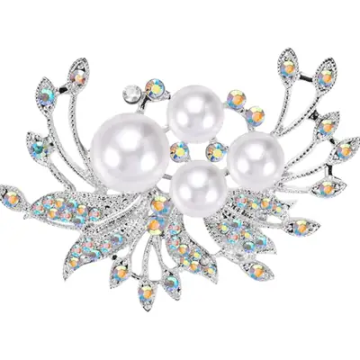 Elegant Rose Noble Brooch with Pearl & Crystal Design