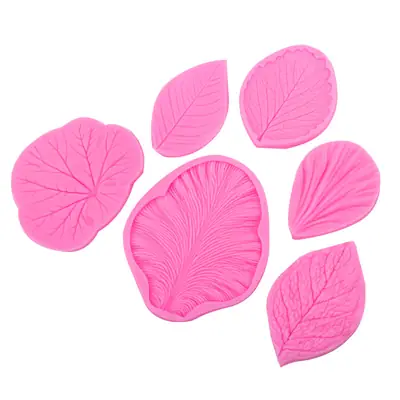 Silicone Flower Leaf Sugar Mold Pink Green 6Pcs
