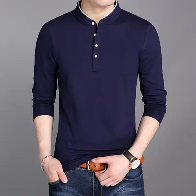 Men's Grey Korean Style Long Sleeve T-Shirt
