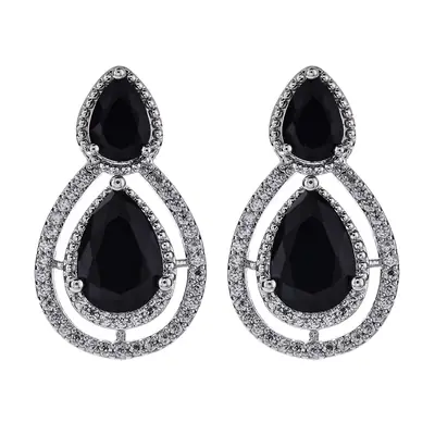 Copper Water Drop Earrings with Black & White Zircon