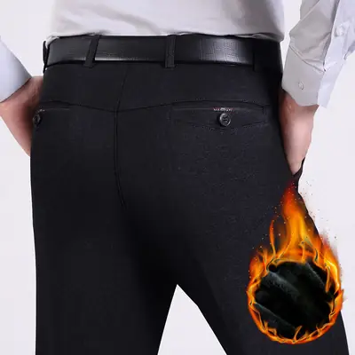 Men's Black Velvet Padded Business Pants Medium