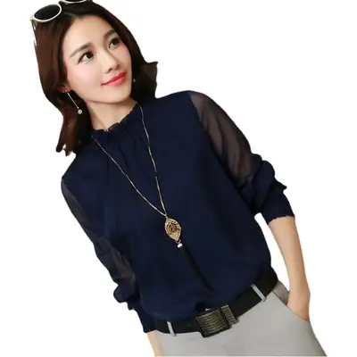 Black Chiffon Ruffled Shirt with Large Size & Ruffled Bottom