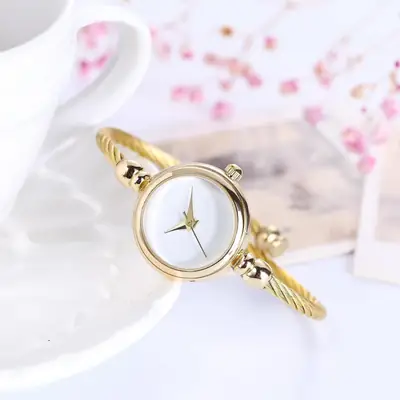 Women's Gold Braided Watch Set with Black Dial