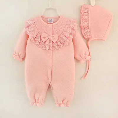 Pink Lace Baby Crawling Set for Newborns