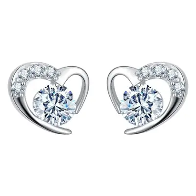 Pure Silver Heart Earrings with Purple Gemstones