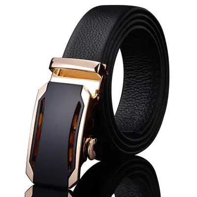 Men's Black Leather Belt with Silver Buckle Head