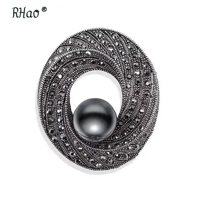 Black Full Diamond Pearl Brooch for Men Women