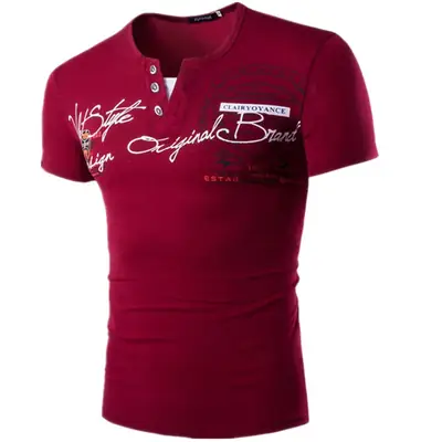 Black V-Neck Fake Two Piece Letter Printed T-Shirt for Men